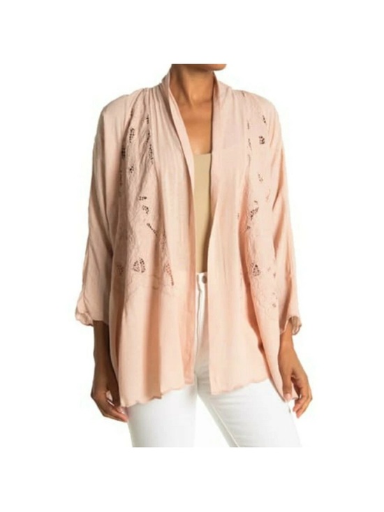 Free People Tops - Free People Cool Nights Crochet Lace Open Cardigan in Conch Pink